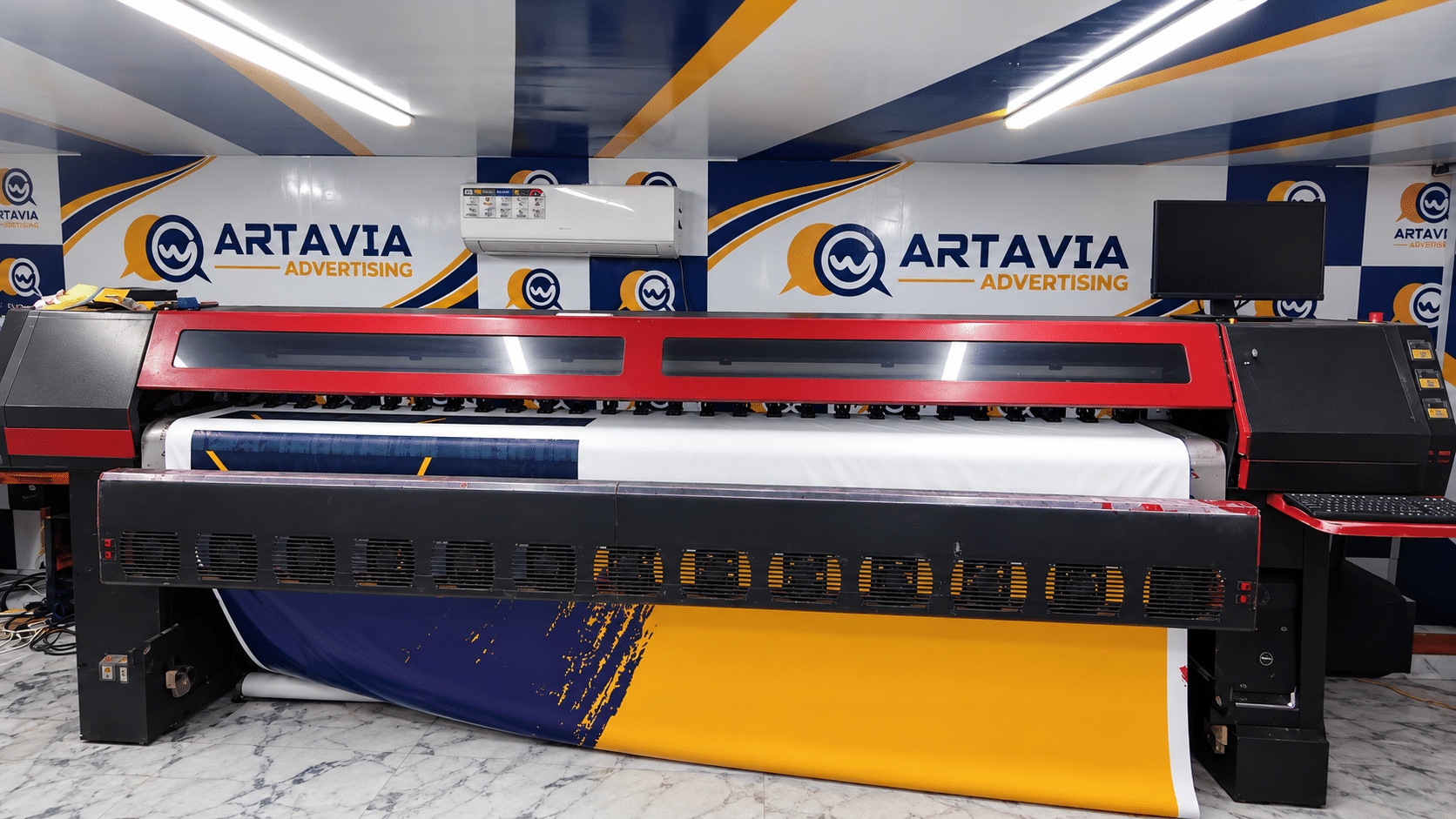Our Workshop Konica 512i large-format printer at Artavia Advertising Agency